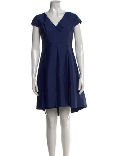 Pre-owned Halston Heritage V-neck Mini Dress In Blue