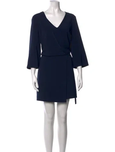 Pre-owned Halston Heritage V-neck Mini Dress In Blue
