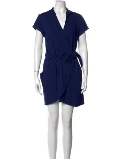 Pre-owned Halston Heritage V-neck Mini Dress In Blue