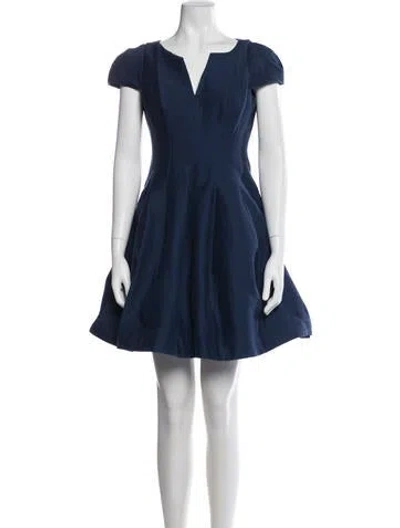Pre-owned Halston Heritage V-neck Mini Dress In Blue