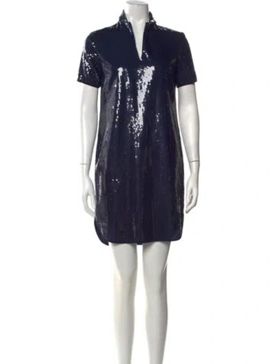 Pre-owned Halston Heritage V-neck Mini Dress In Blue