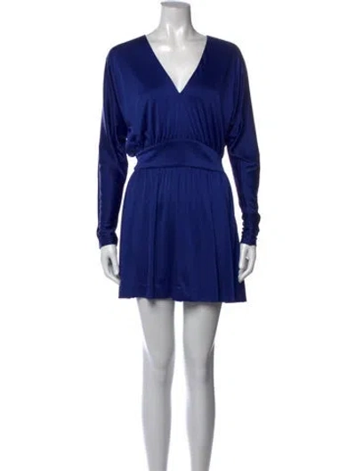 Pre-owned Halston Heritage V-neck Mini Dress In Blue