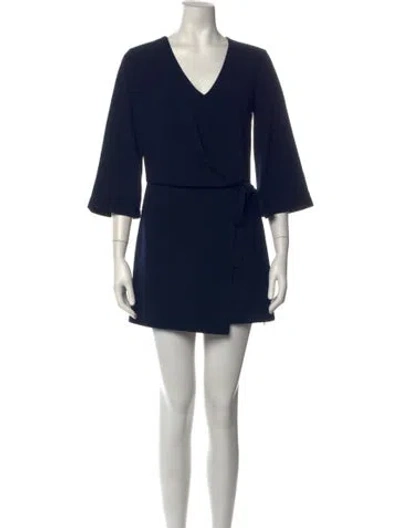Pre-owned Halston Heritage V-neck Mini Dress In Blue