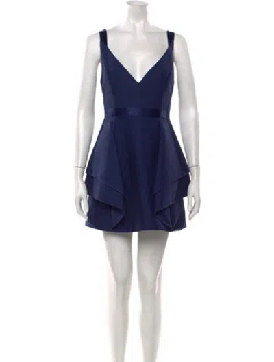 Pre-owned Halston Heritage V-neck Mini Dress In Blue