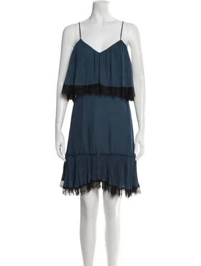 Pre-owned Halston Heritage V-neck Mini Dress In Blue