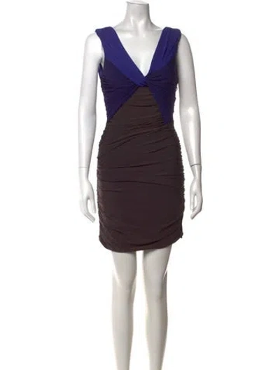 Pre-owned Halston Heritage V-neck Mini Dress In Blue/grey