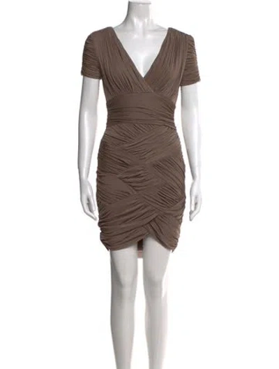 Pre-owned Halston Heritage V-neck Mini Dress In Brown