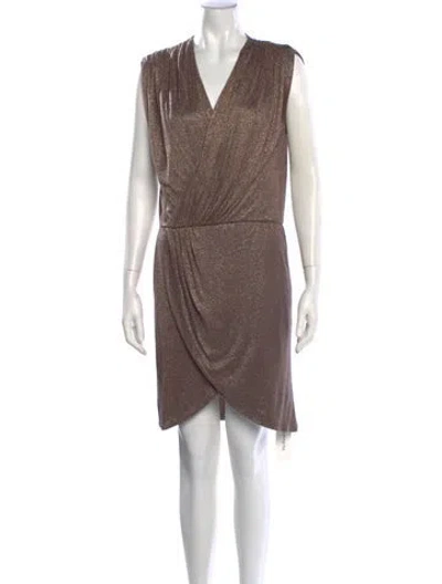 Pre-owned Halston Heritage V-neck Mini Dress In Brown/gold/metallic