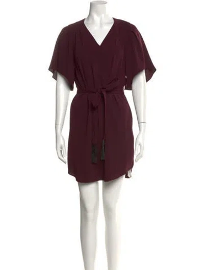 Pre-owned Halston Heritage V-neck Mini Dress In Burgundy