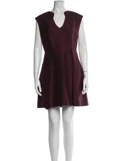 Pre-owned Halston Heritage V-neck Mini Dress In Burgundy