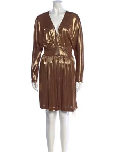 Pre-owned Halston Heritage V-neck Mini Dress In Gold/metallic