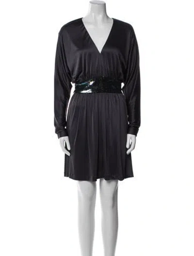 Pre-owned Halston Heritage V-neck Mini Dress In Gray