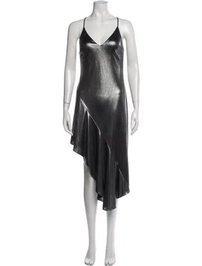 Pre-owned Halston Heritage V-neck Mini Dress In Gray