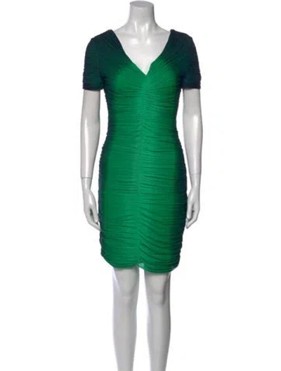 Pre-owned Halston Heritage V-neck Mini Dress In Green