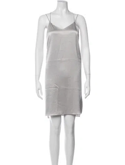 Pre-owned Halston Heritage V-neck Mini Dress In Grey/silver