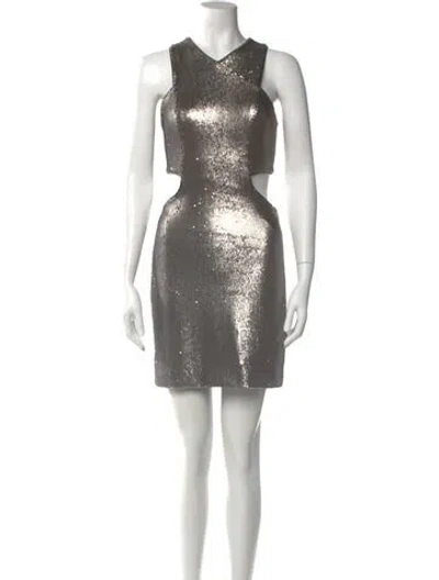 Pre-owned Halston Heritage V-neck Mini Dress In Neutral