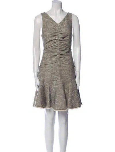 Pre-owned Halston Heritage V-neck Mini Dress In Neutral