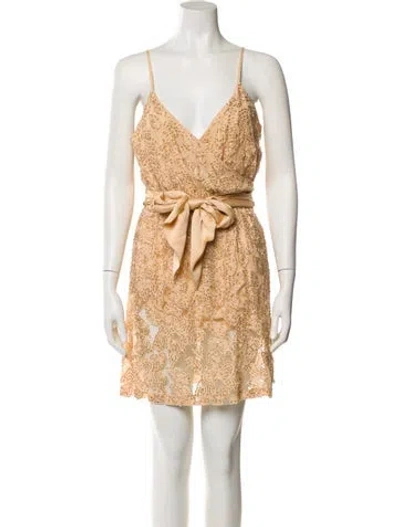 Pre-owned Halston Heritage V-neck Mini Dress In Neutral