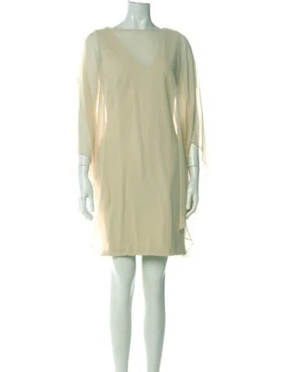 Pre-owned Halston Heritage V-neck Mini Dress In Neutral