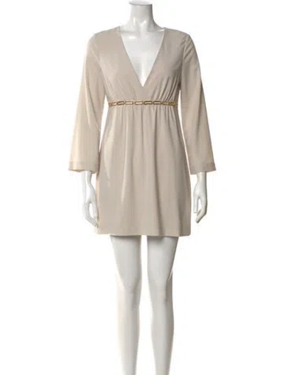 Pre-owned Halston Heritage V-neck Mini Dress In Neutral