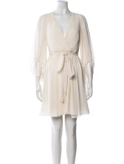 Pre-owned Halston Heritage V-neck Mini Dress In Neutrals