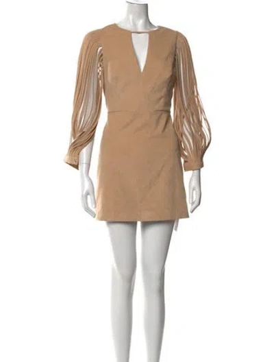Pre-owned Halston Heritage V-neck Mini Dress In Neutrals