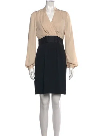 Pre-owned Halston Heritage V-neck Mini Dress In Neutrals
