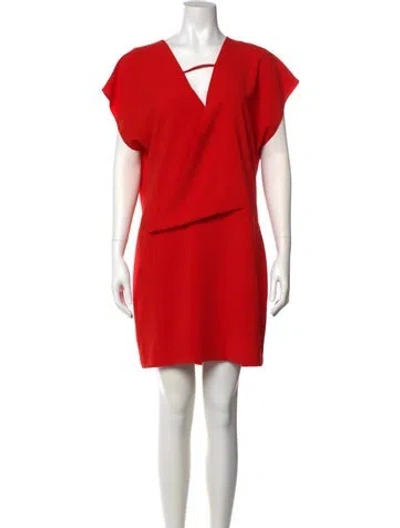 Pre-owned Halston Heritage V-neck Mini Dress In Red