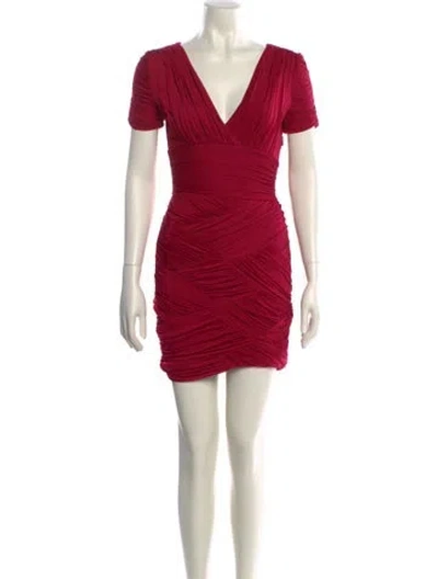 Pre-owned Halston Heritage V-neck Mini Dress In Red
