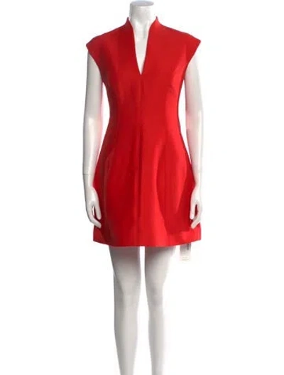 Pre-owned Halston Heritage V-neck Mini Dress In Red
