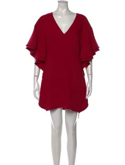 Pre-owned Halston Heritage V-neck Mini Dress In Red