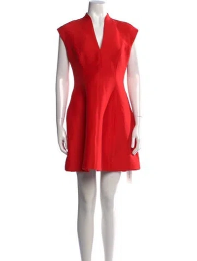 Pre-owned Halston Heritage V-neck Mini Dress In Red