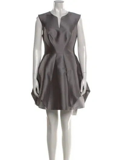 Pre-owned Halston Heritage V-neck Mini Dress In Silver