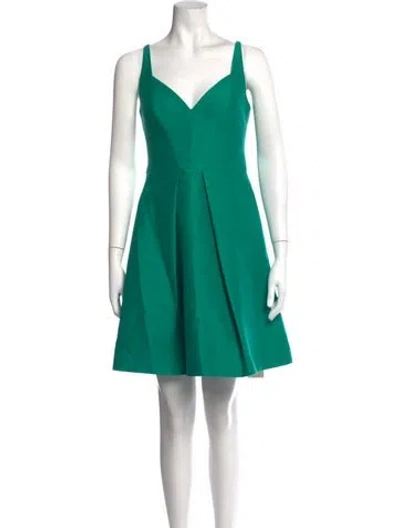 Pre-owned Halston Heritage V-neck Mini Dress W/ Tags In Green