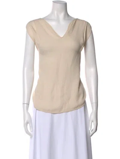 Pre-owned Halston Heritage V-neck Short Sleeve Blouse In Neutral
