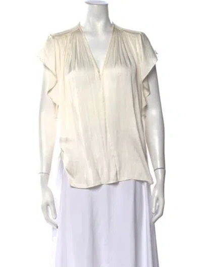 Pre-owned Halston Heritage V-neck Short Sleeve Top In Neutrals