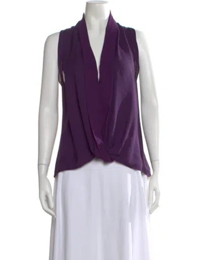 Pre-owned Halston Heritage V-neck Sleeveless Blouse In Purple