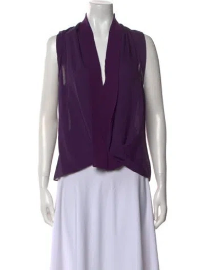 Pre-owned Halston Heritage V-neck Sleeveless Blouse In Purple