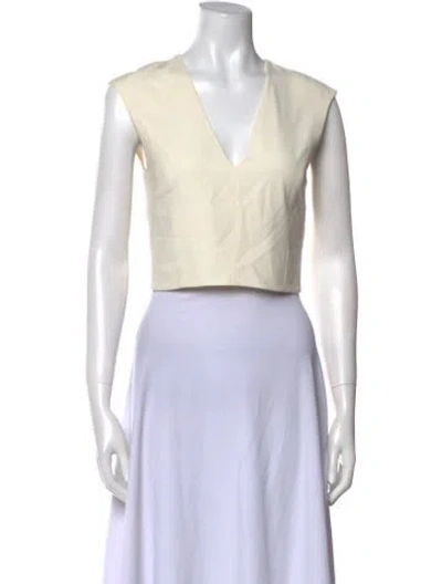 Pre-owned Halston Heritage V-neck Sleeveless Crop Top In Neutral