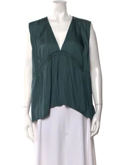 Pre-owned Halston Heritage V-neck Sleeveless Top In Green