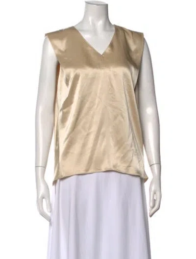 Pre-owned Halston Heritage V-neck Sleeveless Top In Neutrals