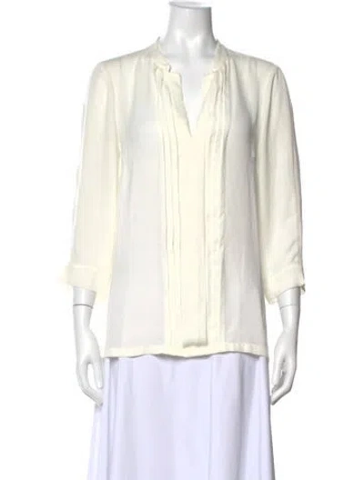 Pre-owned Halston Heritage V-neck Three-quarter Sleeve Blouse In Neutral