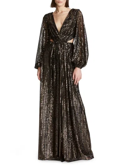 Halston Heritage Women's Madelyn Sequin Cutout Gown In Black Gold