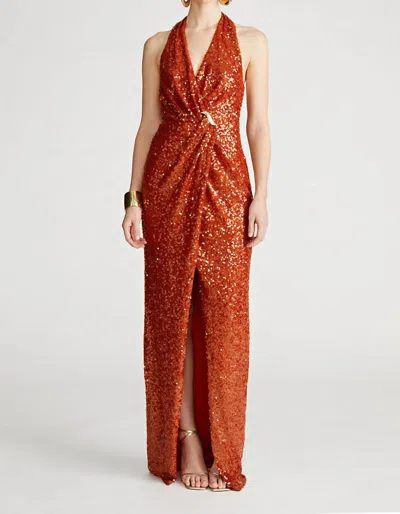 Halston Heritage Women's Svetlana Gown In Foil Sequin In Orange