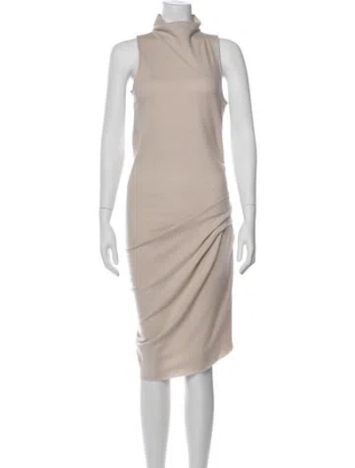 Pre-owned Halston Heritage Wool Knee-length Dress In Neutral