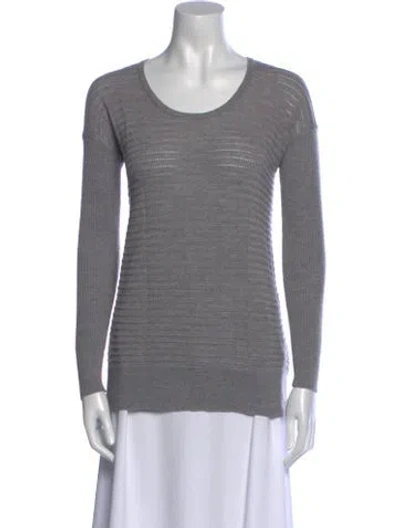 Pre-owned Halston Heritage Wool Scoop Neck Sweater In Gray