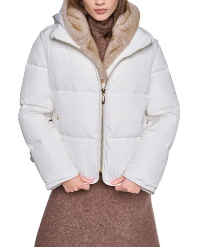 Halston Hooded Puffer Coat In White