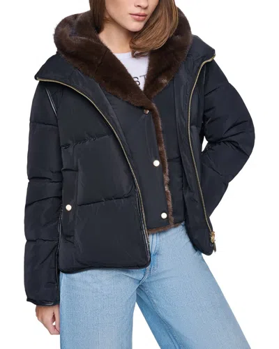 Halston Hooded Puffer Coat In Blue