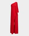 Halston Ignacia Draped One-shoulder Crepe Jumpsuit In Flame