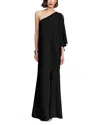 Halston Ignacia One-shoulder Wide Leg Crepe Jumpsuit In Black